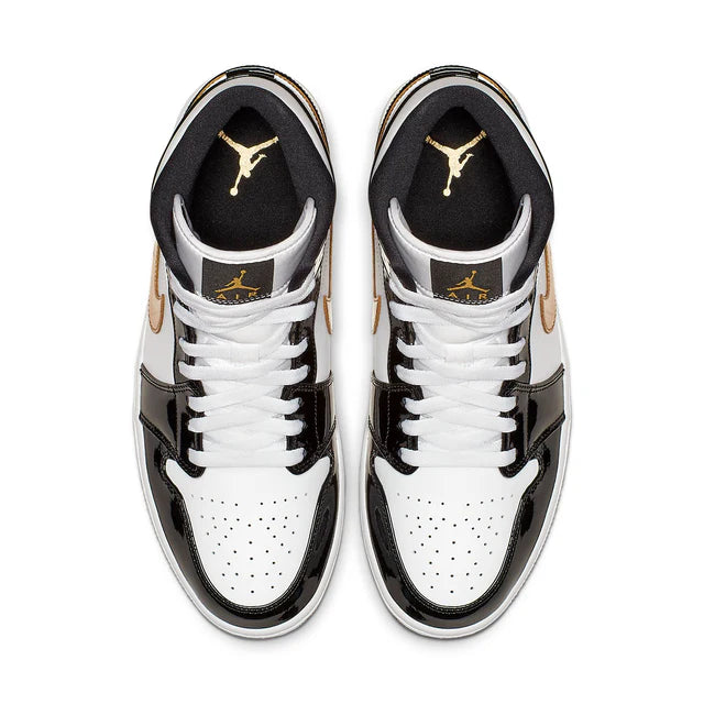 Air Jordan 1 Mid Patent Black White Gold